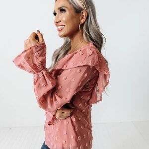 Impressions Women's Rose Textured Shift Blouse Size S